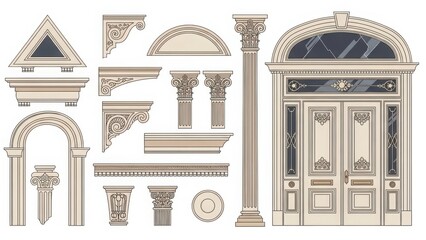 Fototapeta premium Architectural elements doorway arch column facade decorative details classical design inspiration