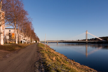 Bank of Kemijoki River in the city of Rovaniemi. Lapland, Finland.