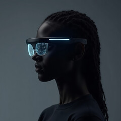 Woman with futuristic augmented reality glasses in profile