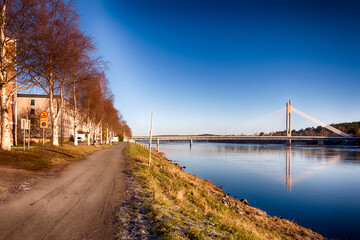 Bank of Kemijoki River in the city of Rovaniemi. Lapland, Finland. HDR.