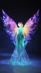 Radiant Translucent Fairy Sculpture with Glowing Iridescent Wings and Ethereal Light