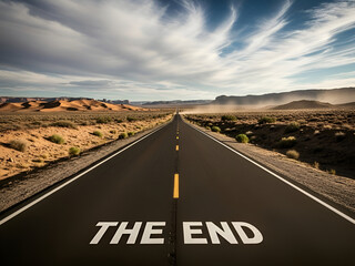 An empty asphalt highway stretches toward the mountain horizon as a scenic road in the desert landscape under a cloudy sky for a rural travel route