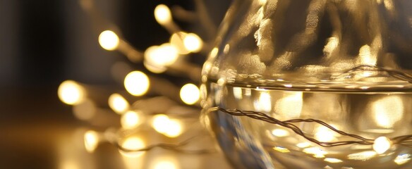 Warm Fairy Lights in Glass Jar, Soft Focus, Festive Glow, Holiday Decor