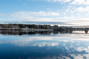 Bank of Kemijoki River in the city of Rovaniemi. Lapland, Finland.