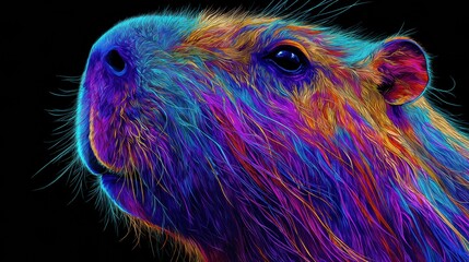 Neon-colored capybara in vivid rainbow hues
