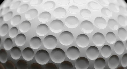 Close-up macro shot of a white golf ball dimple texture, golf sport equipment detail