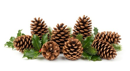 Pine Cones and Holly Berries: Natural Christmas Decoration Arrangement