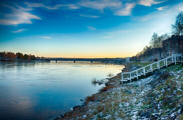 Old Bridge (Vanhasilta) over Kemijoki river in Rovaniemi, Finland. HDR.
