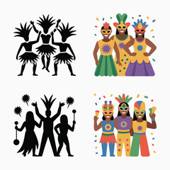 Fototapeta premium Traditional Cultural Dance and Mask Icon Set Vector Illustration with Festival Performers and Ethnic Celebration