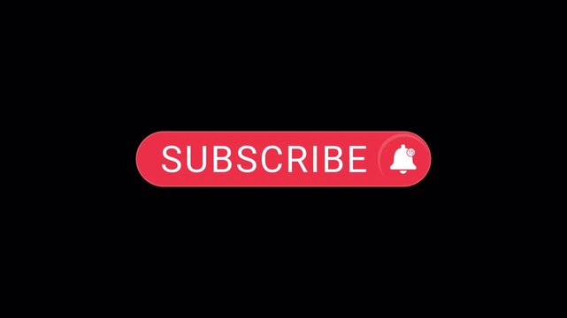 Animation of a YouTube subscribe button with text and icon.  Isolated on a black background with an alpha channel.