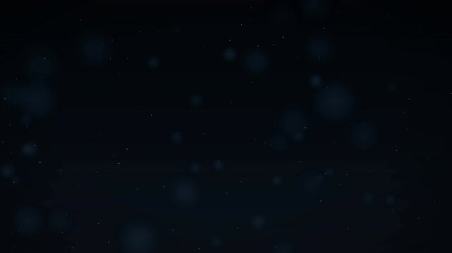 Soft blue bokeh orbs and white stardust particles shifting on a dark navy background in a dispersed composition for ambient atmospheric and cinematic title use