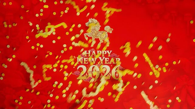 Chinese New Year Red Gold Confetti Motion Background
