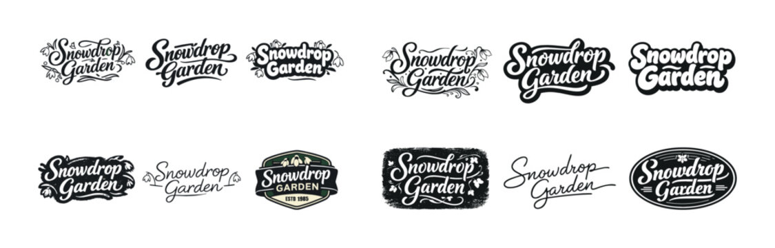 Snowdrop garden logo variations in black and white graphics collection - Powered by Adobe