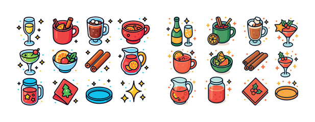 Fototapeta premium Festive drinks and snacks collection with holiday-themed icons