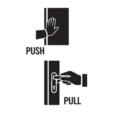 Simple instructional icons for push and pull door actions