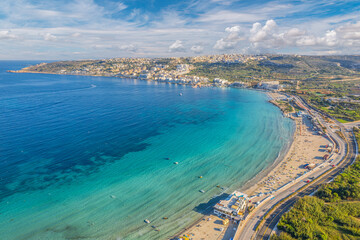 Landscape with Mellieha Bay beach, Malta