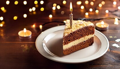 celebrating with cake slice and candle