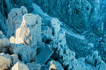 frosted rocks, śnieżne kotły, Karkonosze Mountains, Lower Silesia, Poland.
