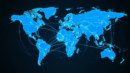 Abstract world map with connections and points in blue - Powered by Adobe