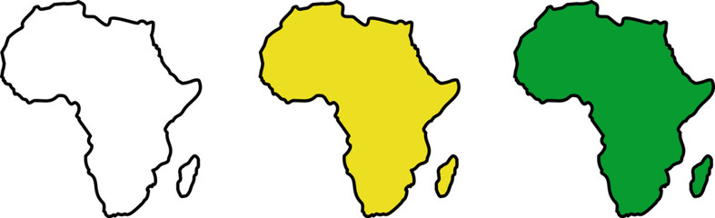 Obraz premium Silhouette of the map of Africa in yellow and green outline, vector continental geographic territory, regional border and national identity icons