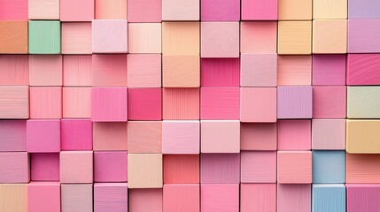 A bright and colorful composition of wooden cubes