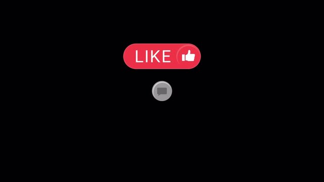 Animation of YouTube-like, subscribe, share, and comment buttons isolated on a black background with an alpha channel.