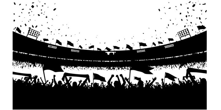 Football Stadium Crowd Cheering Silhouette Vector Panorama