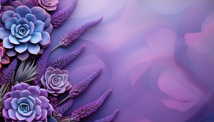 lavender purple succulents flatlay floral background
