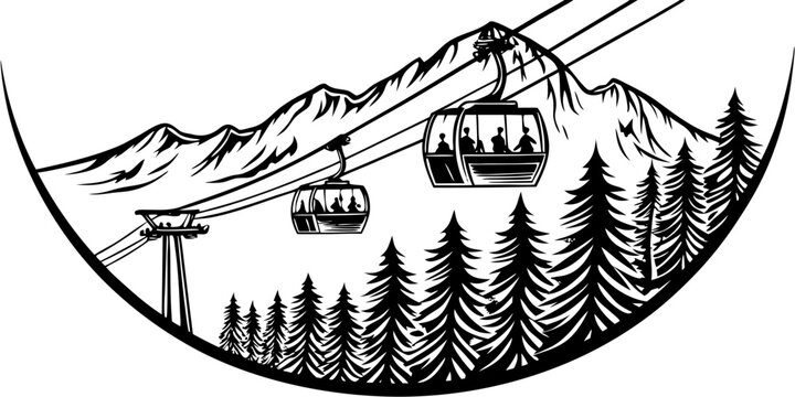 Ski Lift Cabins Ascending Mountain Slope