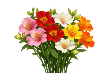 Colorful alstroemeria flowers blooming in a vibrant bouquet with pink, red, white, yellow, and orange petals, transparent background