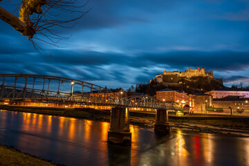 Panoramic view of the old town of Salzburg in Austria.