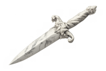 Dagger carved from white marble with intricate fantasy hilt, weapon for mythology, legend, and historical storytelling