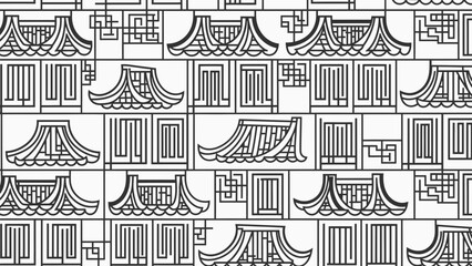 Geometric Pattern with Architectural Elements and Abstract Shapes