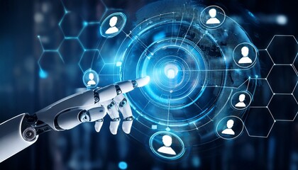 futuristic robot hand touching social network interface ai powered connectivity digital transformation and automation in modern communication