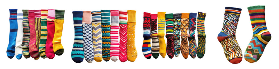 Obraz premium Mismatched socks Socks that don't match in color or pattern. Isolated on Clear White Background Highly Detailed