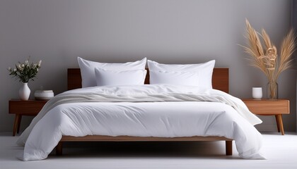 a freshly made bed with crisp white linens symbolizing comfort and cleanliness with copy space
