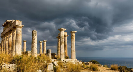 Ancient Ruins Beneath Stormy Sky