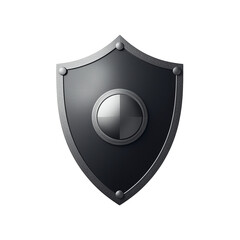 A sleek gray shield with a metallic finish on a transparent background