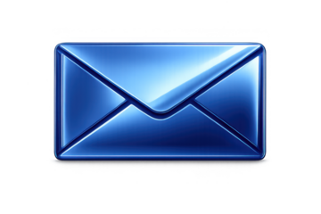 Blue glossy metallic envelope icon symbolizing email, digital communication, and internet messaging service