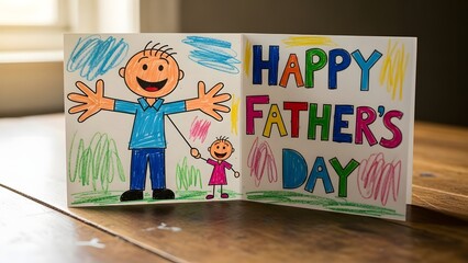 A heartwarming Father's Day card with a colorful drawing, expressing love and appreciation