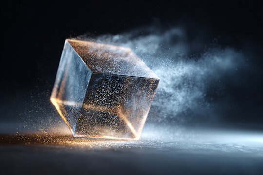 Kostka lodu w unoszącym się dymie