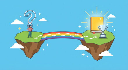 A visual metaphor depicting a journey, with question mark at start and success at finish 