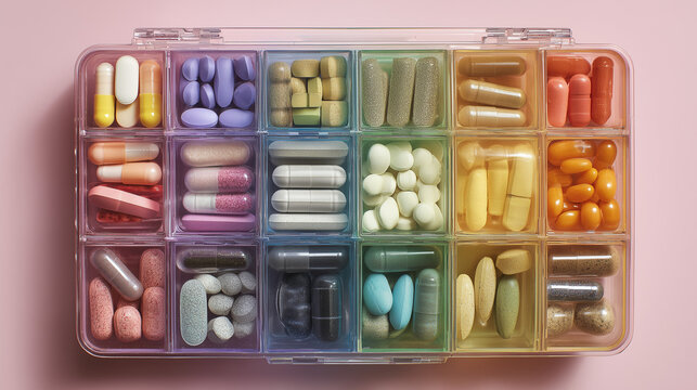 Daily Vitamin and Supplement Pill Organizer Flatlay - Organized Health Management