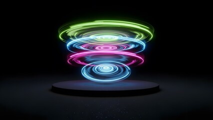 Abstract glowing neon rings on dark background modern technology concept art design