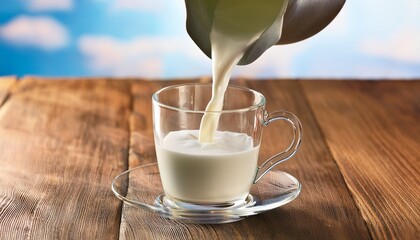 pouring milk into a glass cup