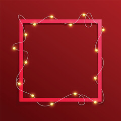 Red romantic frame decorated with glowing heart string lights, perfect for Valentine&rsquo;s Day messages and festive designs.