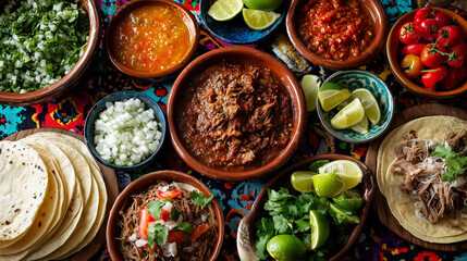 Authentic Mexican Taco Spread with Fresh Ingredients - Top-Down Overhead Culinary Feast