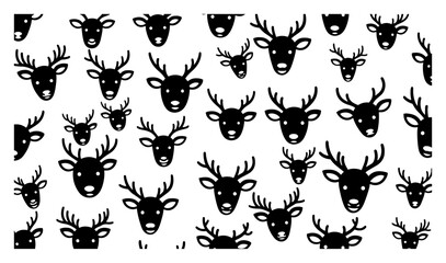 Fototapeta premium Deer and reindeer head silhouette pattern with large antlers background texture