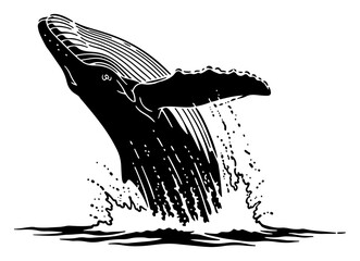 Humpback whale breaching out of water sketch illustration in retro woodcut style © Luka