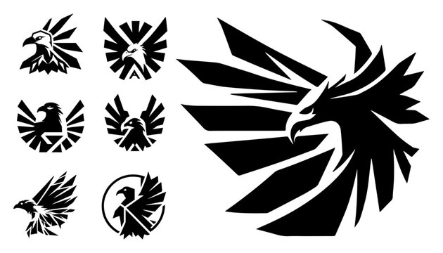 Eagle bird logo mascot set geometric geometric phoenix symbol collection